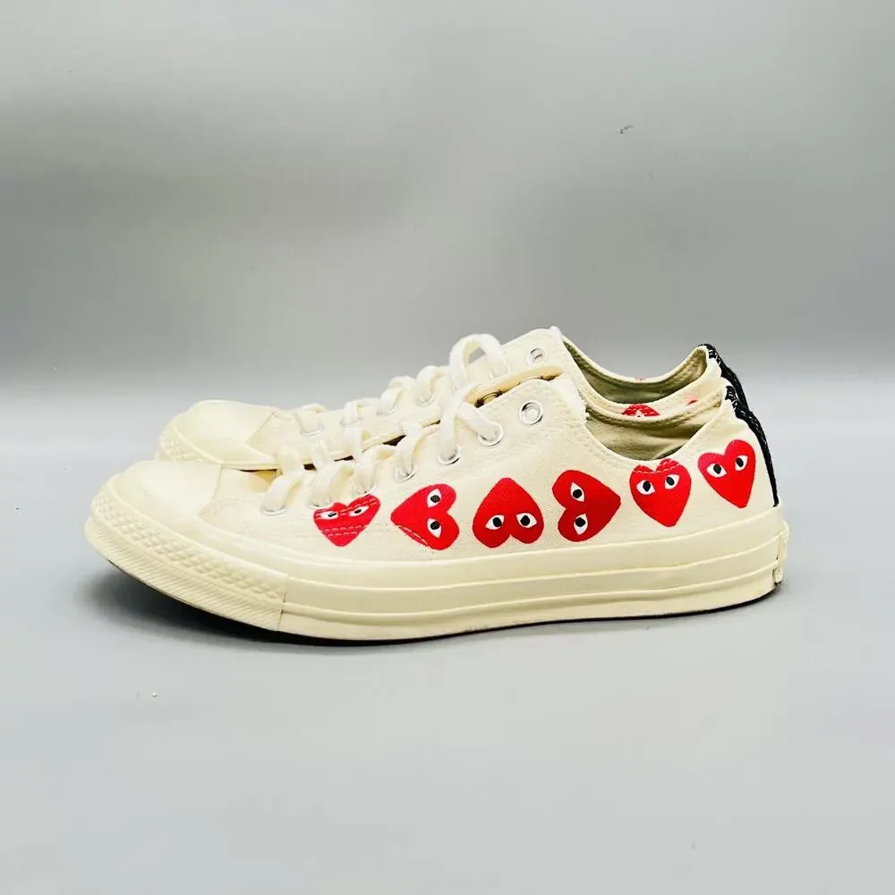 Converse Shoes Mens 9 White Canvas Comme Des Garcons Heart Sneakers Comfort - Picture 4 of 11